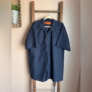 Red Kap Navy Short Sleeve Button-Up Work Mechanic Shirt